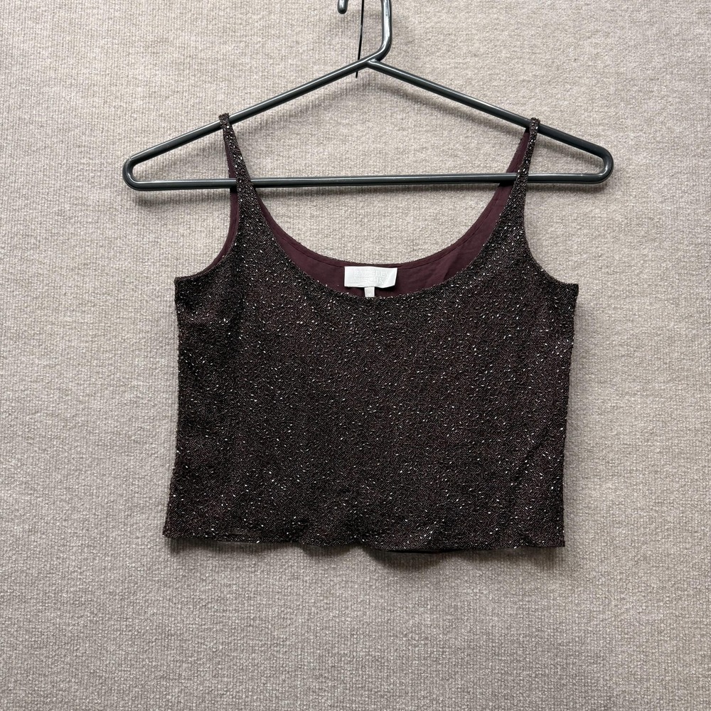Badgley Mischka Tank Top Womens 14 Brown Beaded Mesh Lined Party Cami